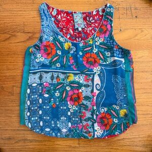Johnny Was Reversible Red and Blue Floral Patchwork Tank Top